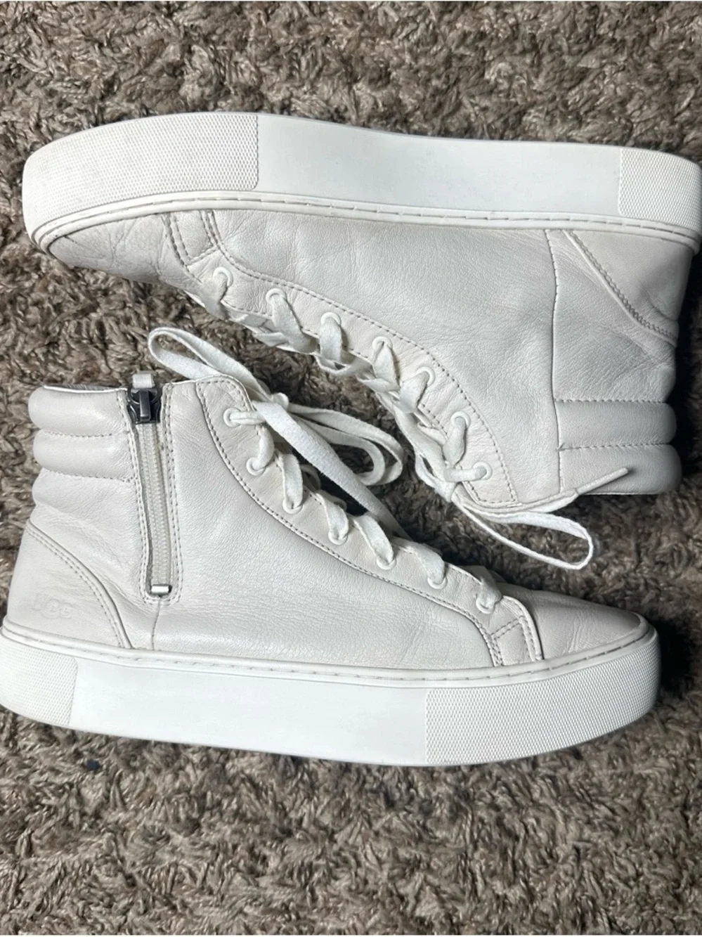 UGG Women's High-Top Lace-Up Sneakers in White With Side Zipper Size 8.5